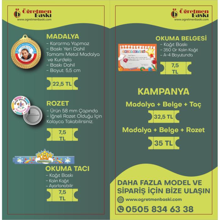 Kampanyalı Okuma Madalyası+Rozet+Belge