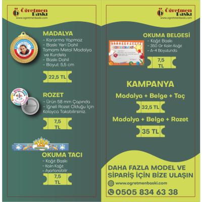 Kampanyalı Okuma Madalyası+Tac+Belge